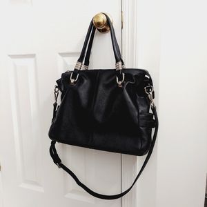 S-Zone Black Handbag Shoulder Bag Cowhide Leather